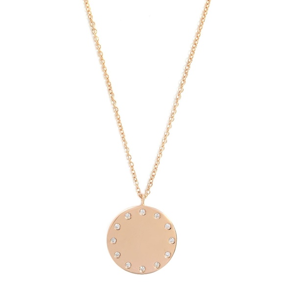 Rachel Koen Round Diamond Circle Disc Pendant Necklace 14K Rose Gold 0.09cttw - Picture 1 of 7